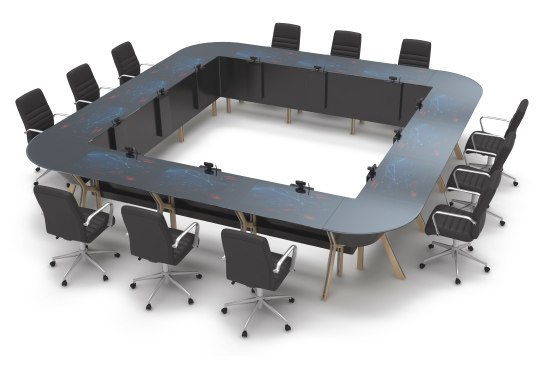 Conference Room Solution — Modular meeting table with integrated displays